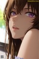 Anime girl with long brown hair and purple eyes.